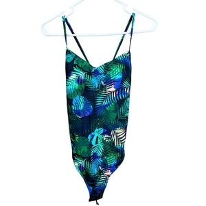 AVVA Sport Swimwear Tropical Keyhole Lace Up Back One Piece Swimsuit Size Small
